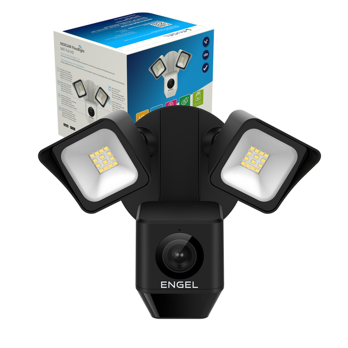 Engel NoxCam Floodlight Cam WiFi Full-HD Black – smarte Außenleuchte mit integrierter Sicherheitskamera